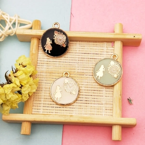 Alloy Enamel Girl Silhouette Clock Pendants Round Fairy Tale Style DIY Charms For Necklace Jewelry Making Material Accessroy
