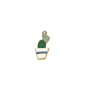 Enamel potted cactus pendant with LOVE inscription and golden metallic details