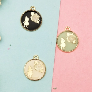 K-gold alloy Alice clock girl pendant charms in black, green and beige for DIY jewelry