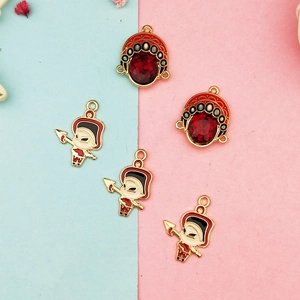 Chinese Style Peking Opera Mask Charms Alloy Enamel Rhinestone Phoenix Crown Pendants For DIY Jewelry Making Accessories