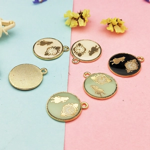 Golden alloy Alice and clock silhouette enamel charms for DIY jewelry making and crafts