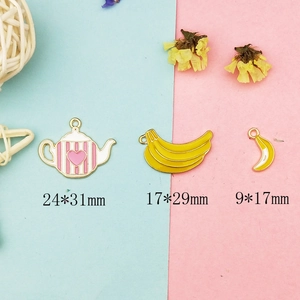 Enamel alloy fruit banana and teapot charms for DIY jewelry making and earrings