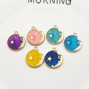 DIY Korean Style Starry Sky Pendants Alloy Enamel Star Moon Round Charms For Jewelry Making Earrings Craft Accessories