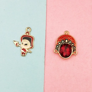 Traditional Chinese Opera character charms and red gemstone phoenix crown pendants