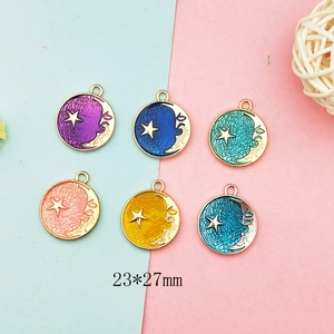 Star and moon alloy pendants in six colors for DIY earring jewelry making, 23x27mm