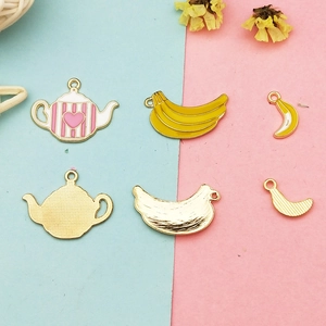 DIY colorful alloy drip oil pendants with banana and teapot charms for jewelry making