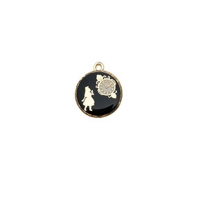Golden girl and clock enamel charm for DIY jewelry making with fairy tale design