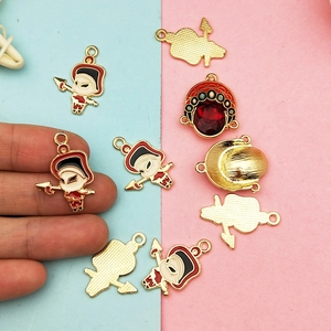 DIY Chinese Opera character enamel pendants with red gemstone crown for jewelry making