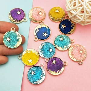 Handmade alloy star and moon charms with enamel starry sky finish for DIY jewelry making