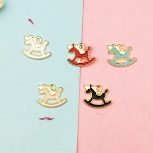 Alloy Enamel Rocking Horse Pendant Charms For DIY Jewelry Making Necklace Bracelet Earring Drip Oil Unicorn Metal Charms