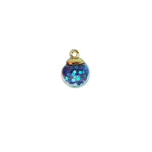 Dreamy glass globe pendant with blue star sequins and gold cap for DIY jewelry making