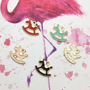 Five pieces of colorful enamel rocking horse charms for DIY jewelry making