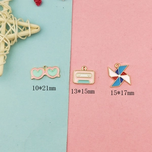 DIY colorful alloy enamel charms featuring heart sunglasses, cassette, and windmill designs