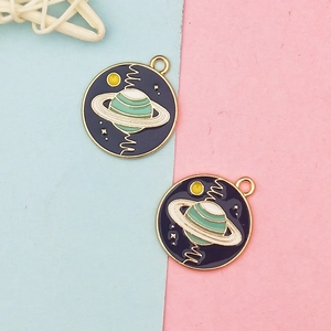 Öltropfen Legierung Planet Emaille Anhänger DIY Universum Sternenhimmel Saturn Stil Schmuckzubehör Für Armbandherstellung