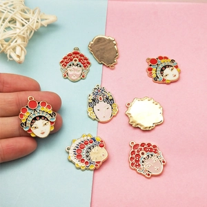 DIY Chinese Peking Opera mask enamel alloy charms for handmade jewelry making and crafts