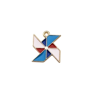 DIY colorful windmill charm with gold-plated metal base and four-color enamel inlay
