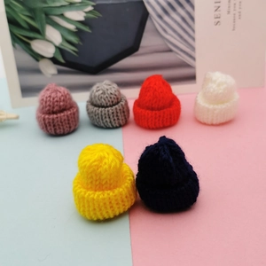 Mini knit hats for DIY dolls in pink, grey, red, white, yellow, and navy blue colors