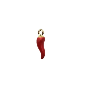 Red chili pepper enamel pendant with gold loop for DIY jewelry making and earrings