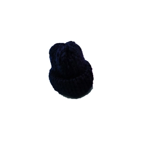 Minimalist navy blue knitted beanie hat with wide fold-over cuff and ribbed wool pattern