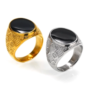 Vintage dome rings for men featuring black onyx stones and mesh textured band