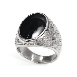 Vintage dome titanium steel ring for men with black vinyl inlay and textured metal band