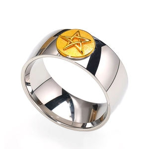 Minimalist wide band star ring in two-tone silver and gold stainless steel finish