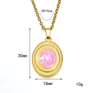Irregular luxury pink enamel pendant necklace in gold titanium steel for women