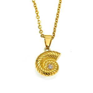 Collier minimaliste en plaqué or avec pendentif conque en zircon sur chaîne en acier