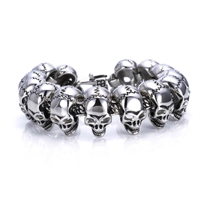Vintage Punk Mens Stainless Steel Skull Bracelet Gothic Biker Heavy Metal Link Chain Hand Jewelry Gift Accessories For Men