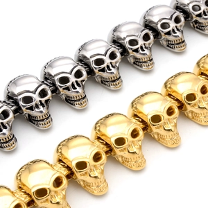 Gothic punk skull bracelet in silver and gold tones with high-polished steel finish