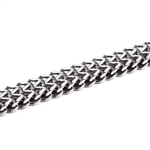 Polished stainless steel double row curb link bracelet for men with magnetic clasp