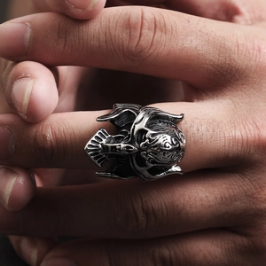 Gothic pirate skull ring in 316L stainless steel with a vintage polished finish