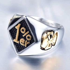 Retro-Punk-Ring für Herren aus Titanstahl mit 1%er-Gold-Logo und Totenkopf-Mustern
