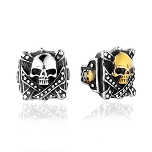 Anillo de Calavera de Acero de Titanio Hombre Punk Gótico Biker Ring Retro Envejecido Bicolor Oro Plata Anillo de Esqueleto