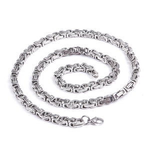Collier chaîne byzantine bicolore pour homme en acier avec fermoir mousqueton