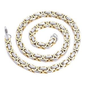 Collier chaîne byzantine bicolore or et argent pour homme avec fermoir mousqueton