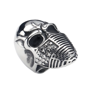 Punk style skull ring for men with American flag mask pattern and polished finish