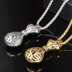 Hip-Hop Gold und Silber Geldbeutel Anhänger Halsketten mit Dollarzeichen auf Box-Kette