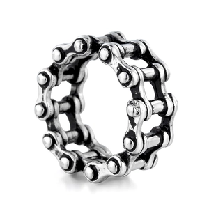 Retro hollow men's bicycle chain ring in vintage silver and black 316 stainless steel