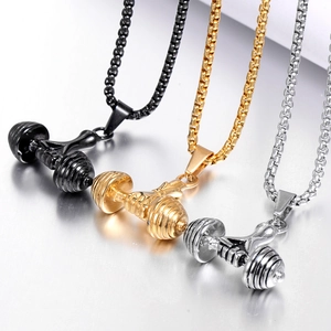 Fitness Dumbbell Fist Hand Grip Pendant Necklace Stainless Steel Titanium Steel Jewelry For Men Gym Enthusiast Strength Fashion