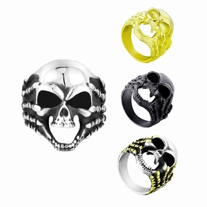 Vintage Men Goth Skull Head Stainless Steel Ring Punk Hip Hop Titanium Steel Band Ring For Men Biker Personalized Jewelry