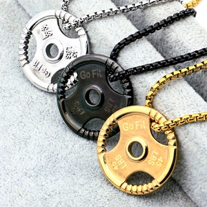 Fitness Barbell Weight Plate Pendant Necklace Stainless Steel Motivational Gym Motivational Jewelry For Men Women