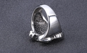 Detailed macro view of retro eagle ring inner band with unique honeycomb texture