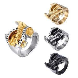 Biker Eagle Ring Titanium Steel For Men Punk Retro Animal Band Jewelry Engraved Live To Ride Slogan Motorcyclist Gift