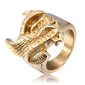 Punk eagle wings gold stainless steel ring with Live to Ride slogan for men