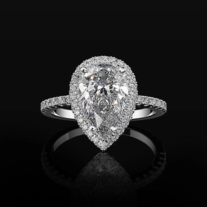 Elegant Pear Shaped Cubic Zirconia Ring Copper Brass Halo Setting Pave Band Wedding Bridal Jewelry For Women