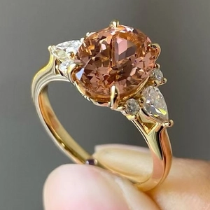 Europese en Amerikaanse Stijl Koper Ingelegde Zirkonia Ring Vintage Champagne Druppel Zirkonia Vrouwen Vingerring Sieraden