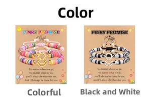 Détails des bracelets perles soleil et lune sur carte Pinky Promise en couleurs et noir-blanc