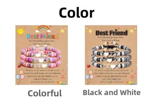 Bracelets d'amitié faits main en perles Heishi avec breloque cœur sur carte cadeau
