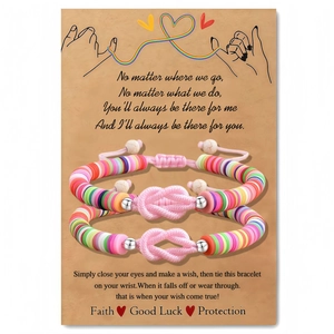 Bracciale dell'Amicizia con Perline Heishi in Argilla Polimerica Fatto a Mano per Donna Ragazze Intrecciato Regolabile Regalo